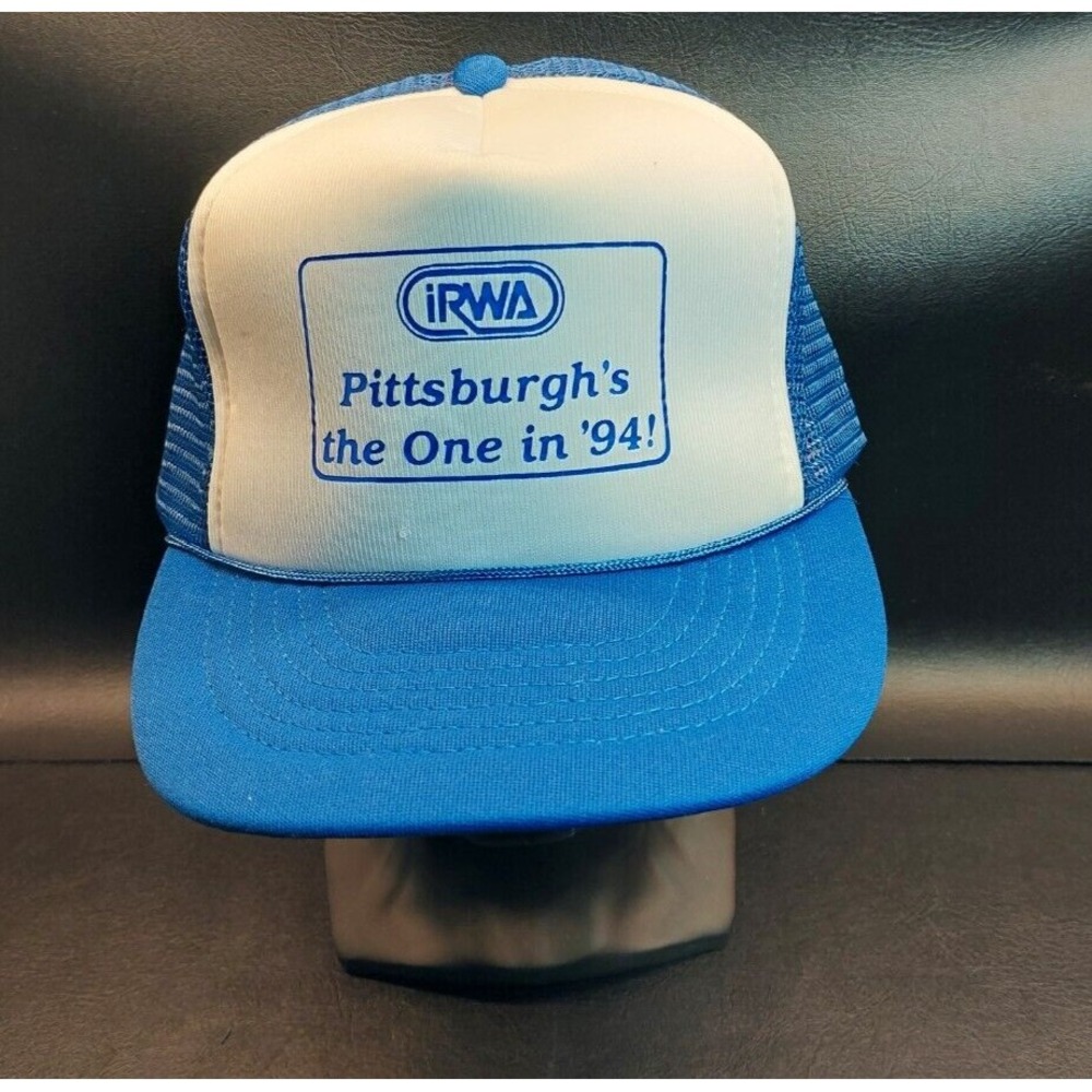 Vintage 1994 Pittsburgh IRWA Seminar Mesh Blue White Cord Bill Snapback Hat Cap